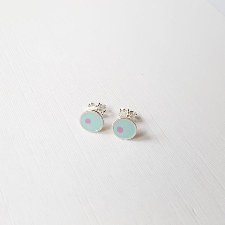 Pop Art Studs, Turquoise and Pink, Minimalist, Everyday Earrings