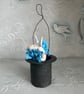 Paper mache hanging white bunny in top hat ornament - Image 2