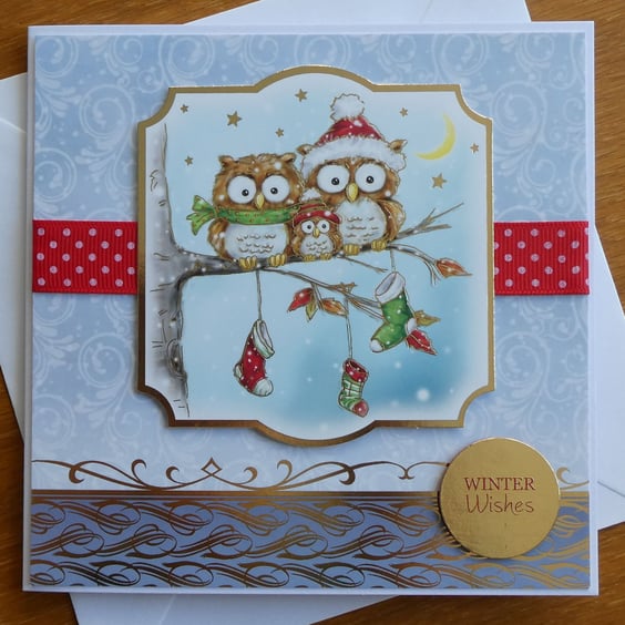 Christmas Wishes Christmas Card - 2 Owls