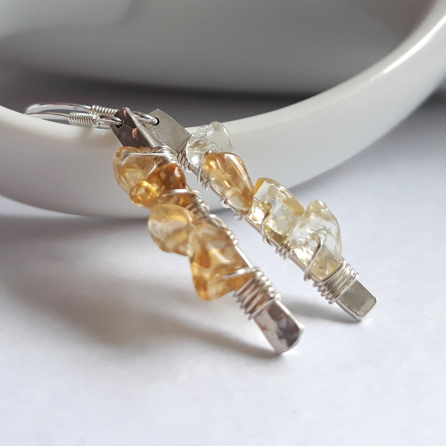 Drop Earrings in Silver and Citrine