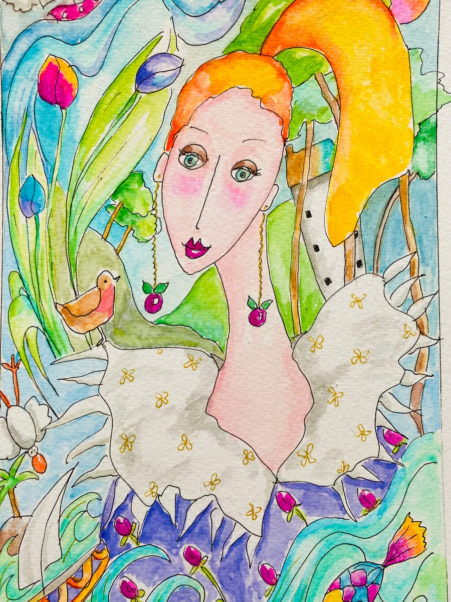 Original watercolour painting - Cherry Picking.