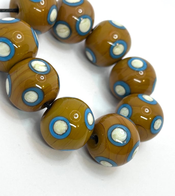 Handmade brown and turquoise lamp work glass beads