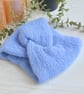 Knitted Headband Earwarmer Soft Alpaca Silk Summer Sky Blue Ready Made