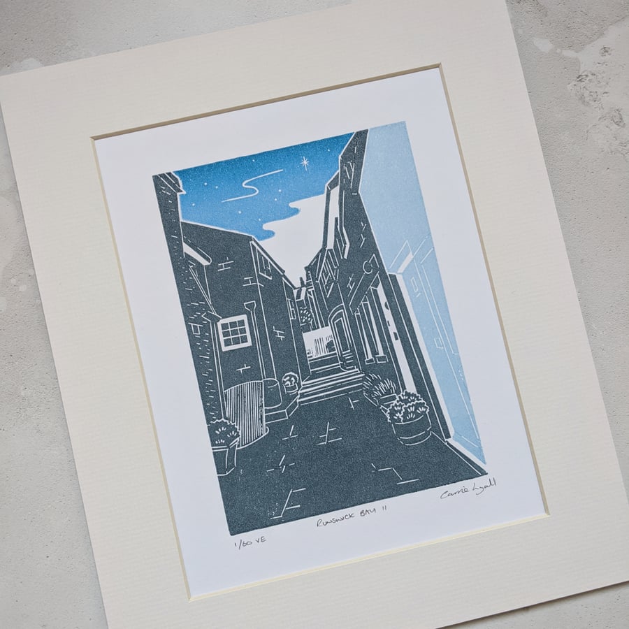 Runswick Bay Linocut Print, North Yorkshire Coastal Town Print