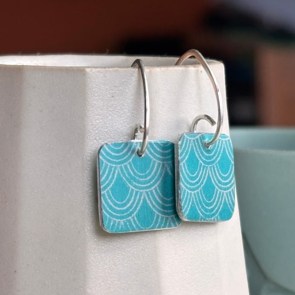 Aqua square drop earrings