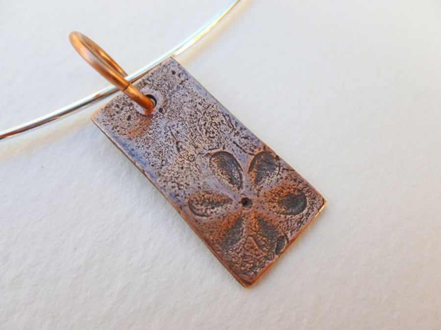 Copper Clay Flower Pendant On Choker