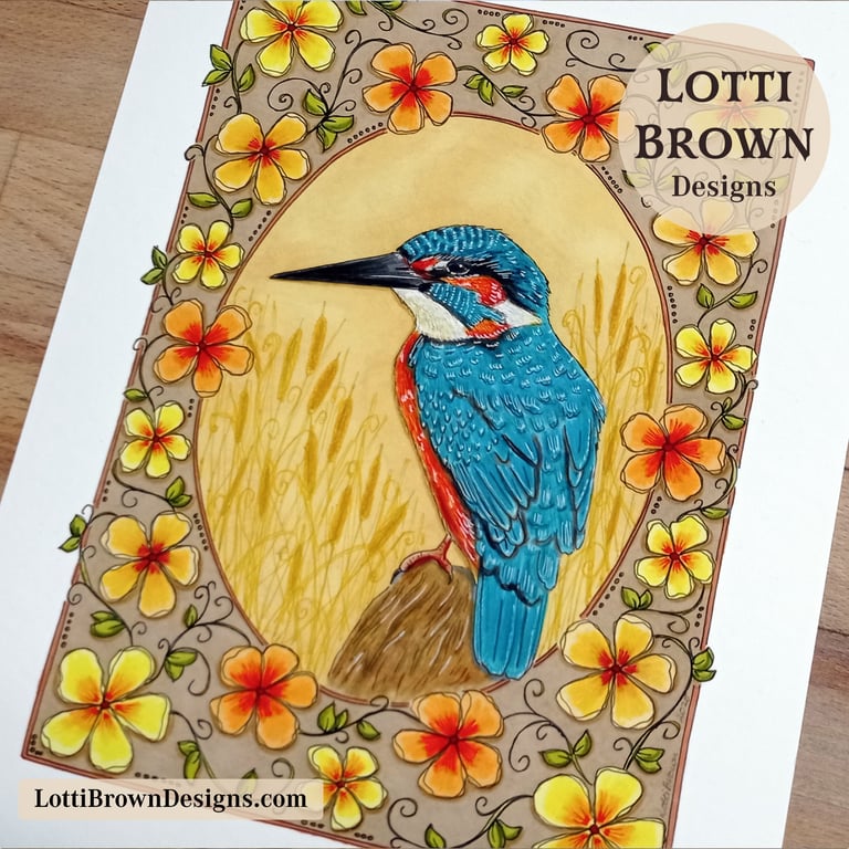 Kingfisher A4 Art Print - Hand-Drawn Bird Art - British Wildlife Illustration