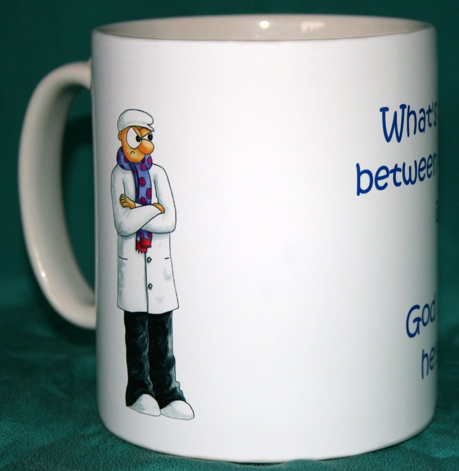 Difference between a cricket umpire & God? Cricket joke mug