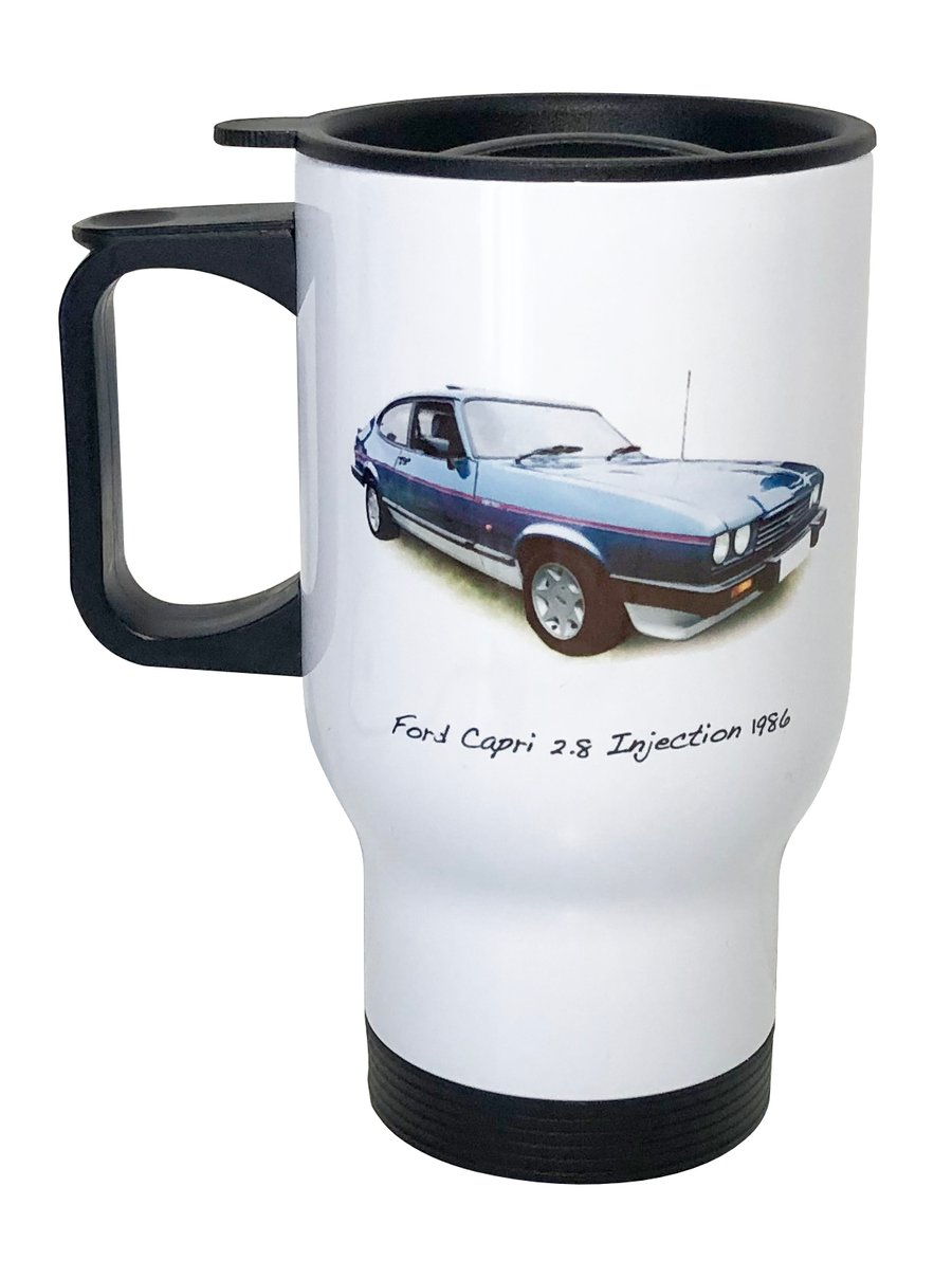 Ford Capri 2.8i 1986 (Blue) - 14fl oz Stainless Steel Travel Mug