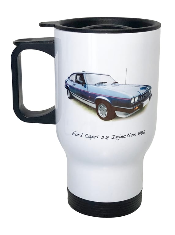 Ford Capri 2.8i 1986 (Blue) - 14fl oz Stainless Steel Travel Mug