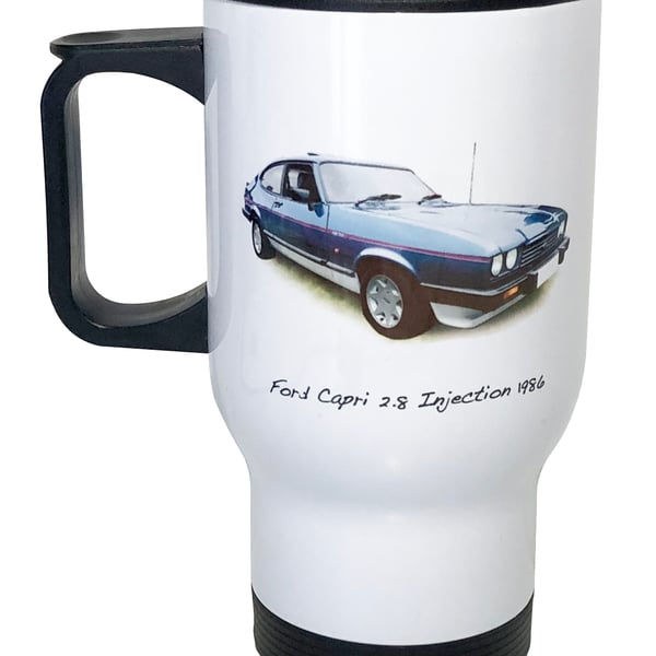 Ford Capri 2.8i 1986 (Blue) - 14fl oz Stainless Steel Travel Mug