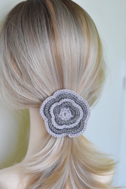 Handmade Merino Wool Crochet Hair Scrunchie - Natural Fibre Tie, Hair Accessory