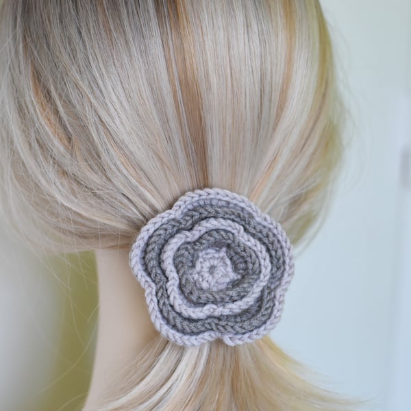 Handmade Merino Wool Crochet Hair Scrunchie - Natural Fibre Tie, Hair Accessory