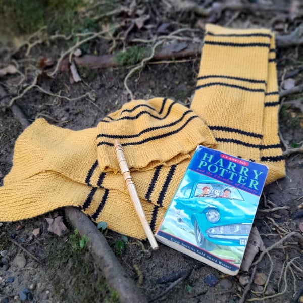Harry Potter Inspired Hufflepuff Style Handknit Hat and Scarf Set Adult One Size