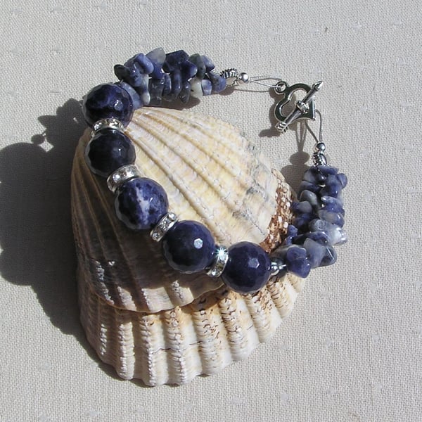 Blue Sodalite Crystal Gemstone Chunky Chakra Bracelet "Harmonious"