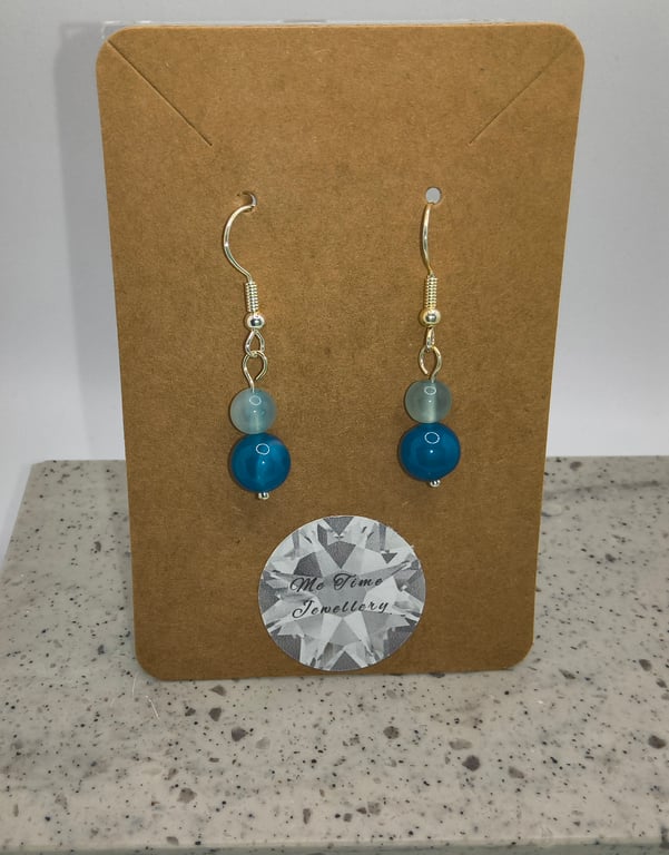 Blue Agate Round Earrings 