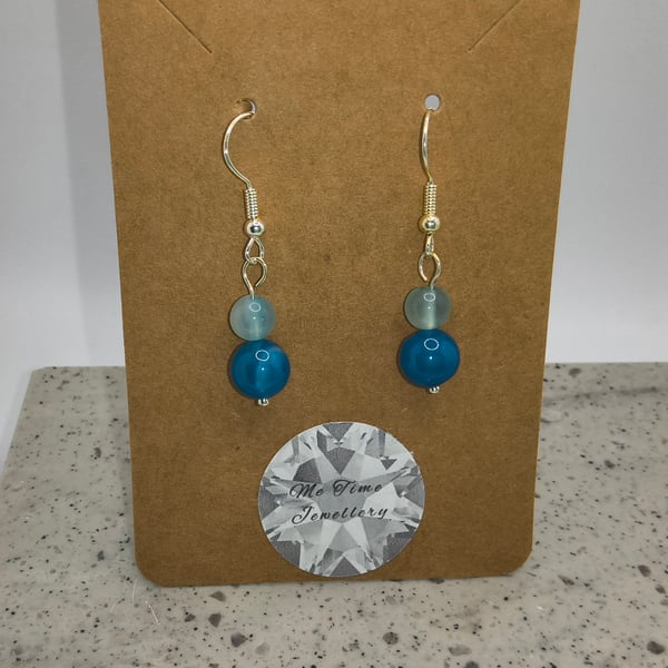 Blue Agate Round Earrings 