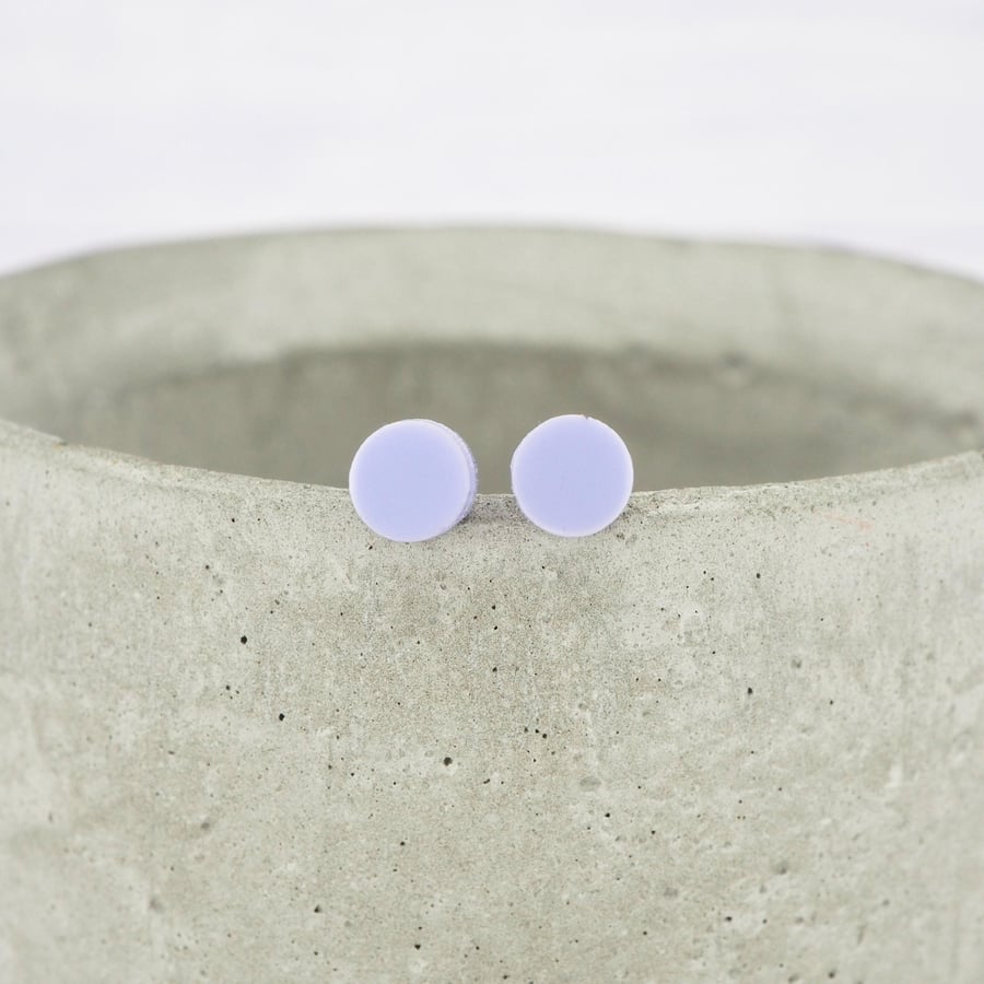 Titanium posts - Small matte lilac pastel dot stud earrings