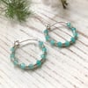  Amazonite & 925 Sterling Silver Beaded Hoop Earrings. Small Gemstone Earrings