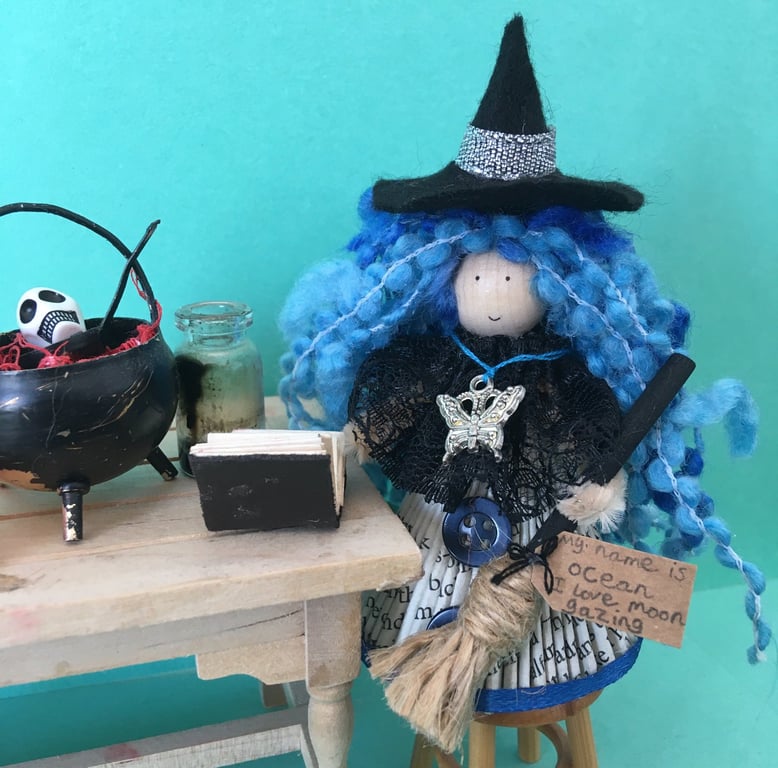 Blue Witch Doll Decoration, Halloween Decoration