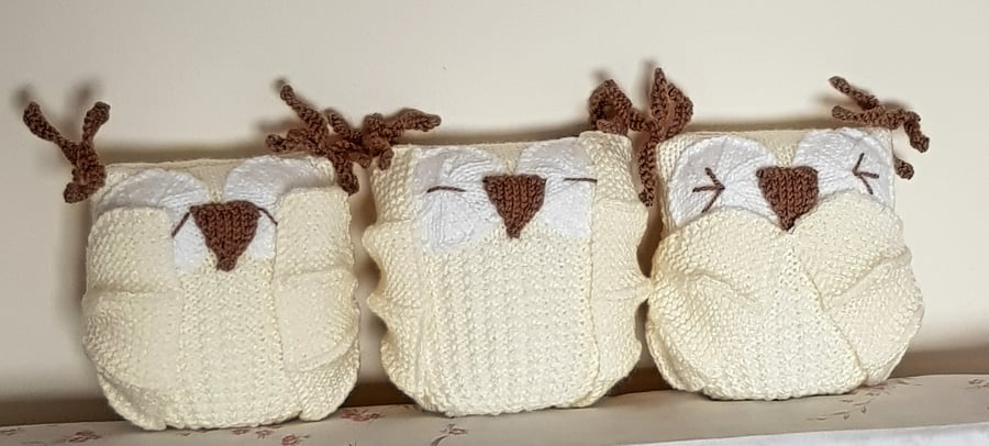 Set of Owls, hand-knitted nursery decorations