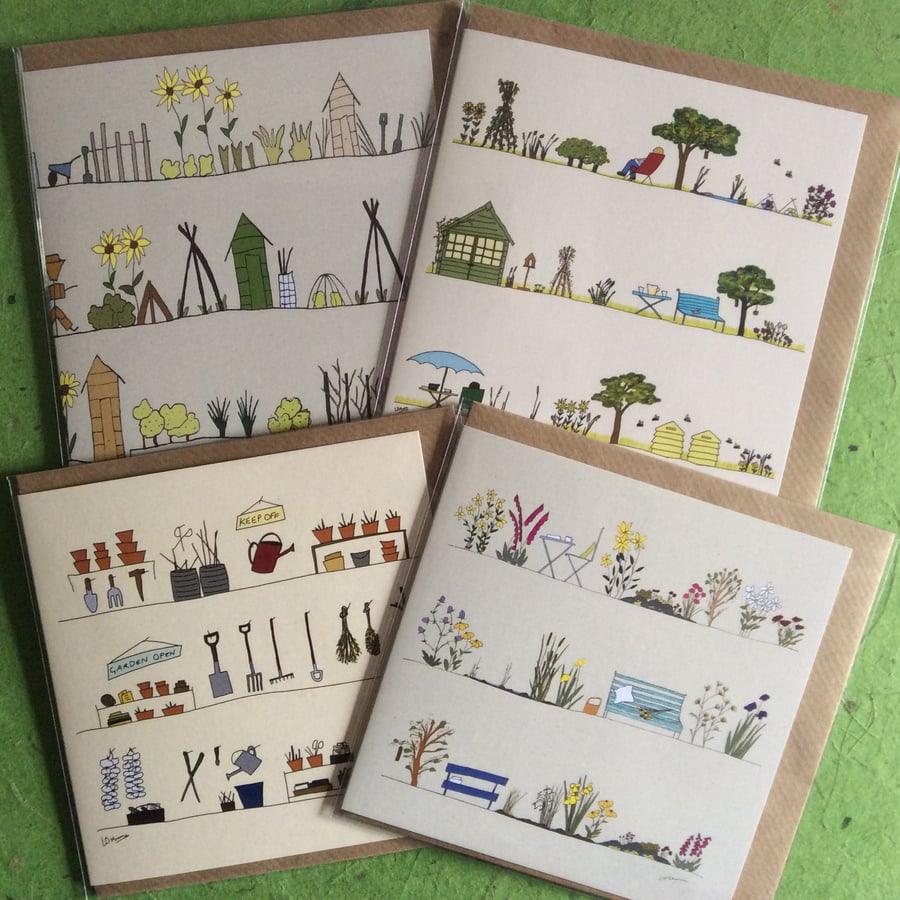 Pack of 4 greetings cards - gardens and gardening