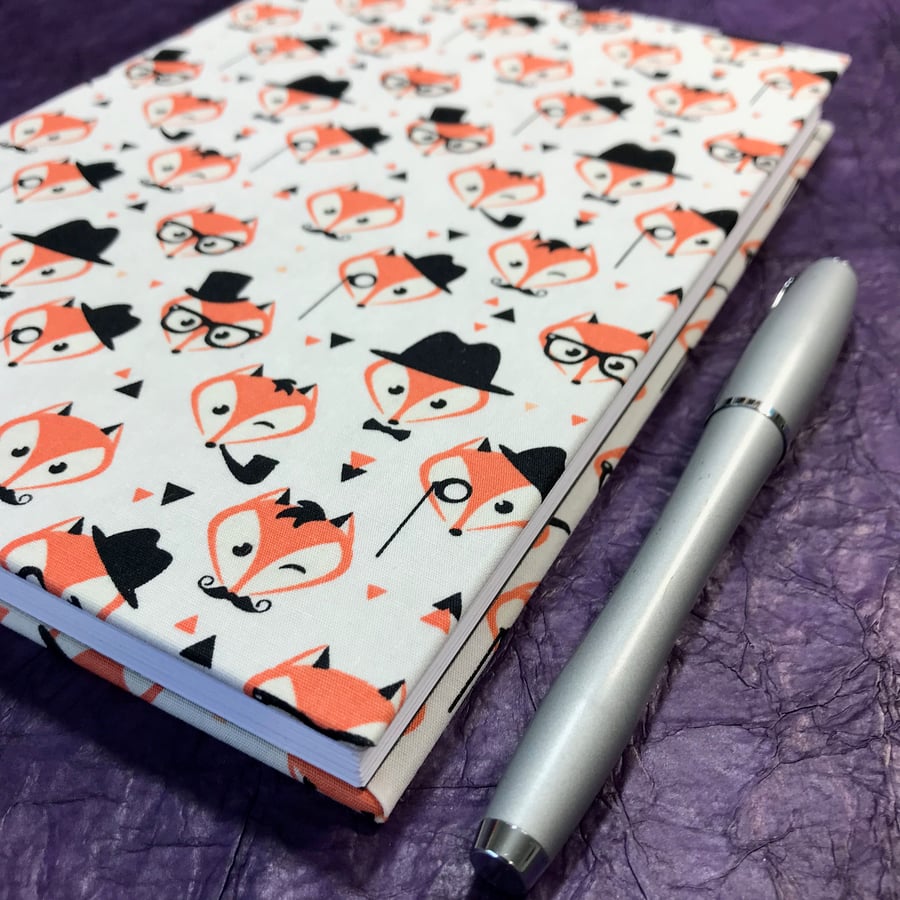 A5 Lined Notebook with fun fox fabric cover