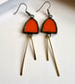 Persimmon orange stained glass dangles with hammered brass, festive jewellery - Image 7