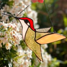 Stained Glass hummingbird in classic green and yellow colours