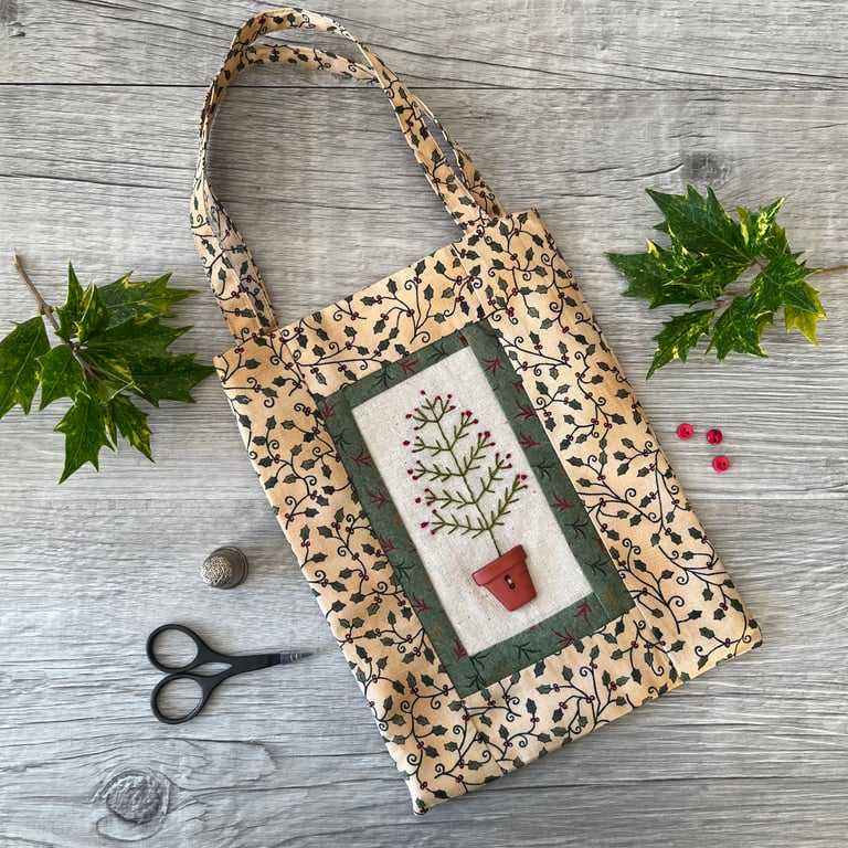 Hand Embroidered Lined Christmas Tree Gift Bag