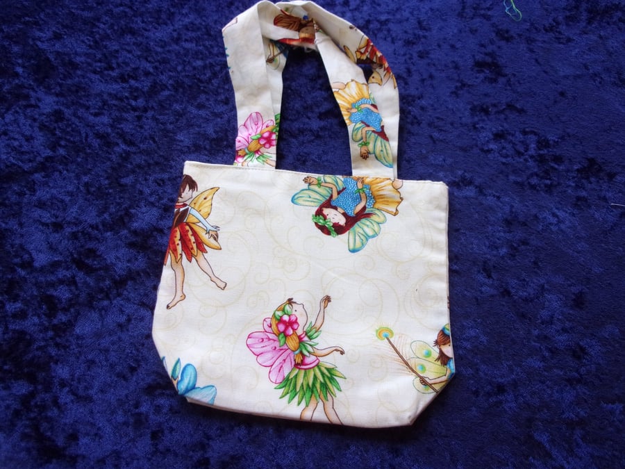 Childs Fabric Handbag with Flower Fairies on a Cream Background