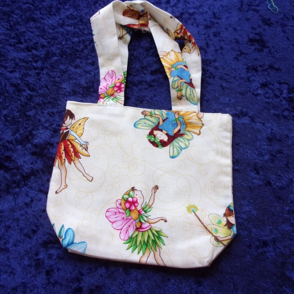 Childs Fabric Handbag with Flower Fairies on a Cream Background