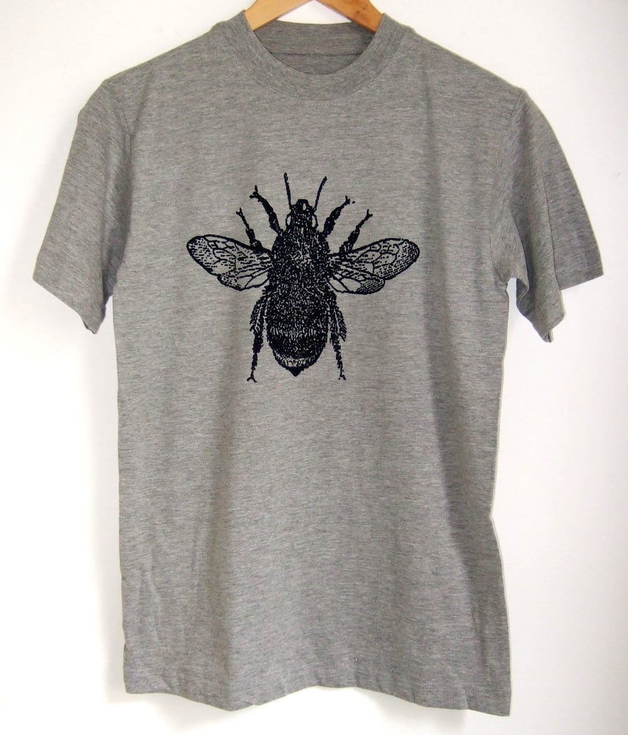 Bee Mens Printed T shirt grey with black print