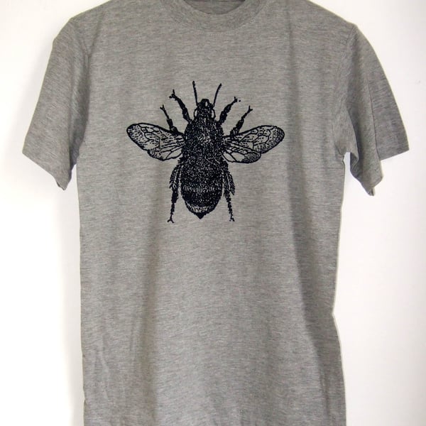Bee Mens Printed T shirt grey with black print