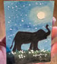 Aceo Elephant Silhouette, in The Moonlight, Original Watercolour, 3.5 x 2.5''