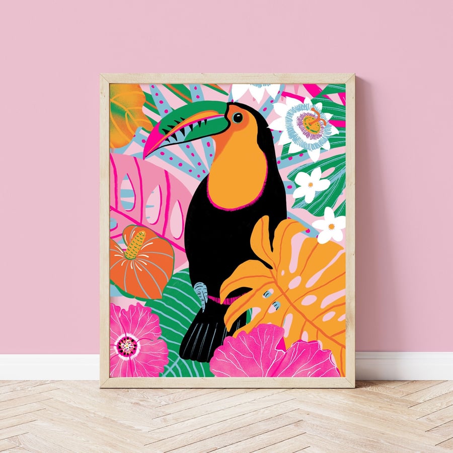 Tropical Floral Botanical Toucan Art 