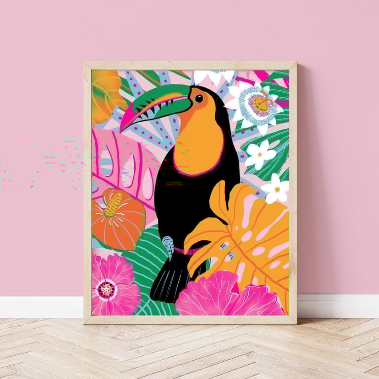 Tropical Floral Botanical Toucan Art 
