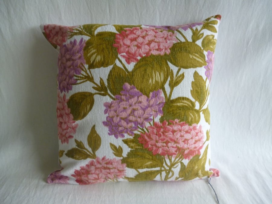 Vintage hydrangea fabric cushion cover