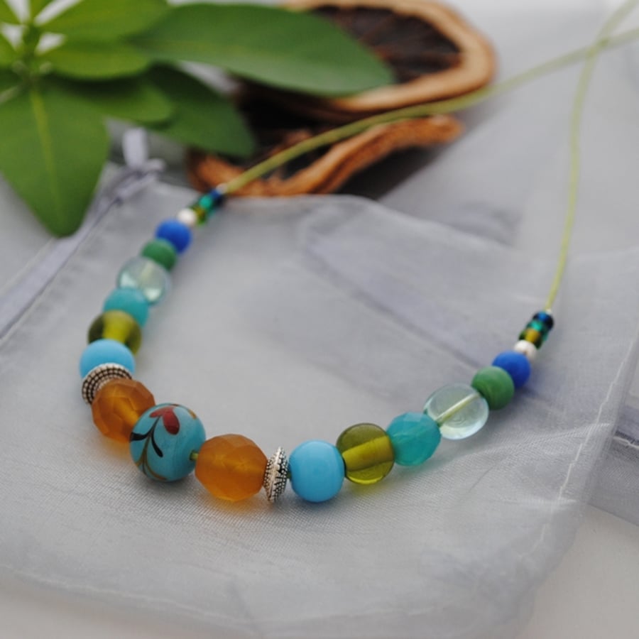 Fresh green & amber casual necklace-boho, beach & surfer style