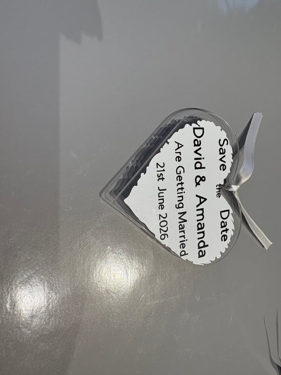 Personalised Acrylic Heart Save the Date Magnet – Paint Effect & Vinyl Lettering