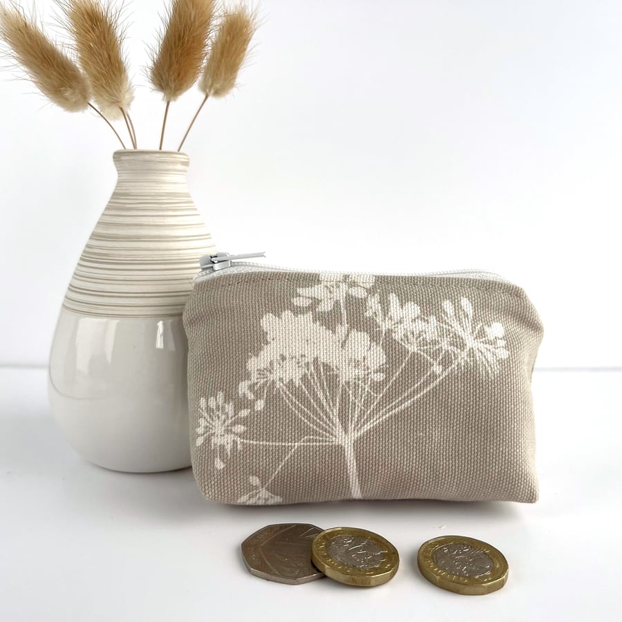 Small Purse, Coin Purse with Cow Parsley