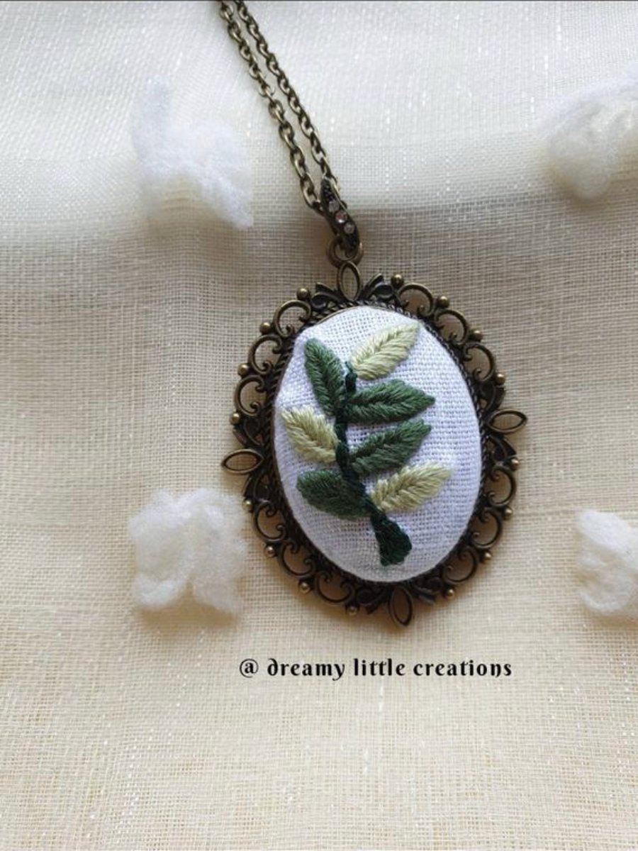 Olive branch necklace,embroidered necklace,leaf necklace,