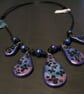 Metallic Blue & Purple 5-Teardrop Statement Necklace on Adjustable Leather Cord - Image 4