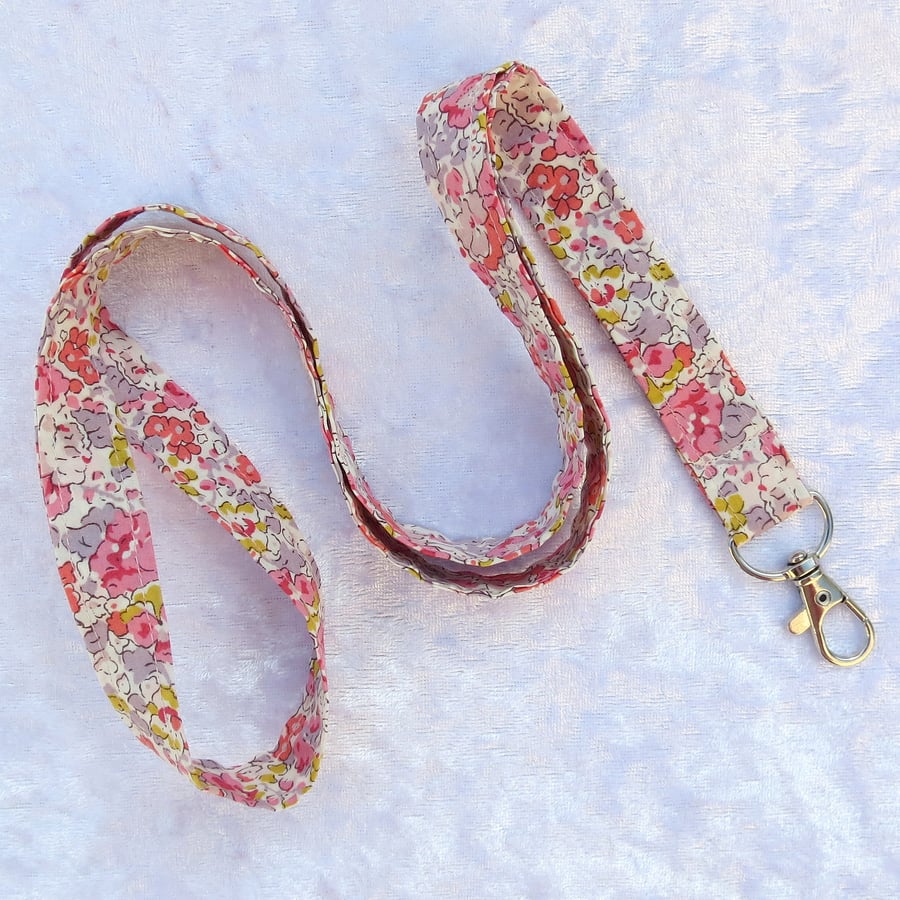 Liberty Tana Lawn lanyard, with swivel lobster clip, floral, organic lawn