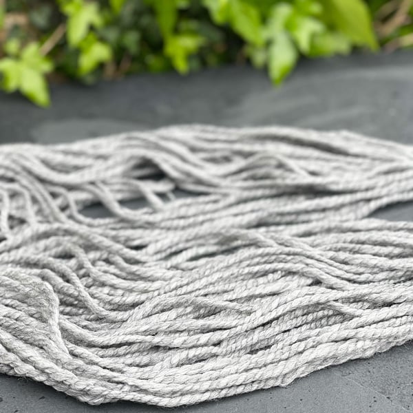 Handspun Merino and Tussah Silk Chunky Yarn in Natural Grey and White