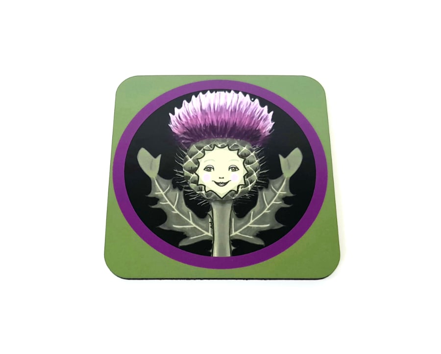 Illustrated Art, Scottish Thistle Coaster, Kitchen Decor