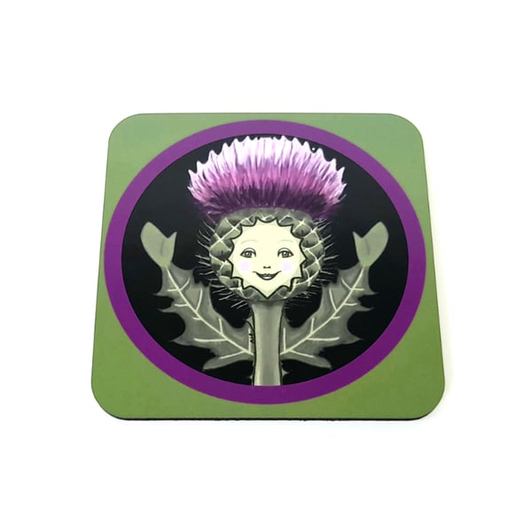 Illustrated Art, Scottish Thistle Coaster, Kitchen Decor