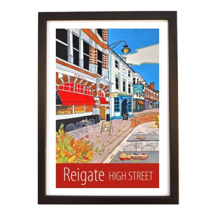 Reigate High Street travel poster print by Susie West