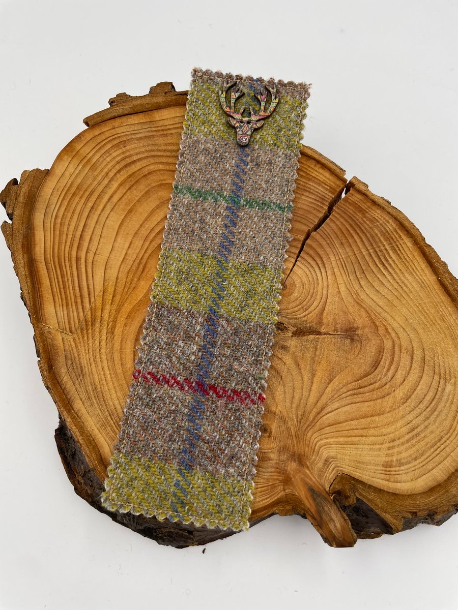 Scottish tweed bookmark with wooden stag button