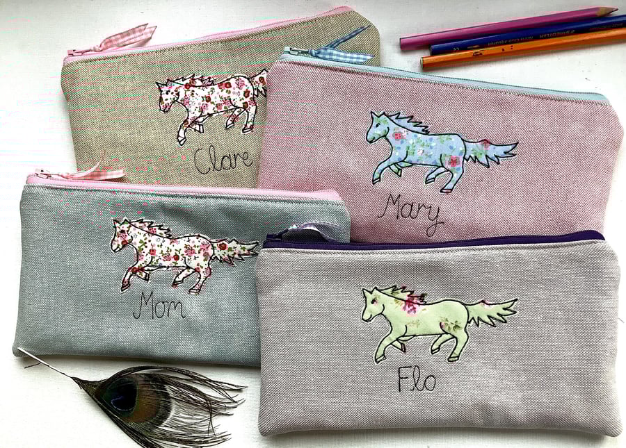 Horse Custom Cosmetic Pouch Bag - Makeup Bag with Choice of Colour